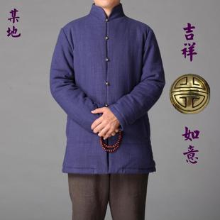 中国风男士棉衣加厚亚麻棉服 中式男装复古棉袄男式 唐装 男 冬季