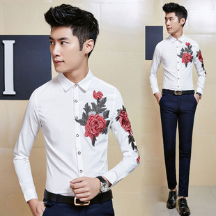 2016青少年男士长袖衬衫春季白色衬衣韩版修身学生小领寸衫时尚潮