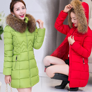 森马女款2015冬季新款韩版中长款修身时尚A版波浪大毛领羽绒棉服