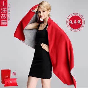 上海故事羊绒纯色围巾双面保暖羊毛大披肩女士两用加厚秋冬季新款