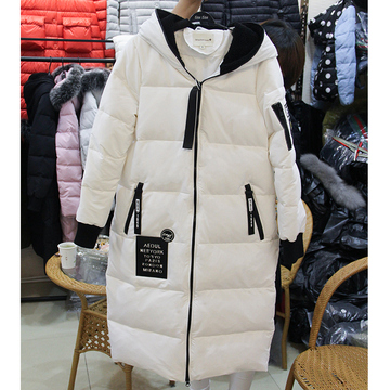 2016冬季韩版新款代购连帽羽绒服女中长款修身显瘦时尚加厚外套潮