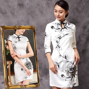旗袍短款连衣裙修身显瘦复古少女中国风改良新款夏中式礼服裙大码