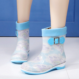 韩国版甜美时尚中筒雨鞋加绒冬季棉女式果冻防水保暖防滑雨靴套鞋