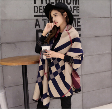 2016韩版新款格子围巾女士冬季百搭时尚加厚保暖双面披肩两用包邮