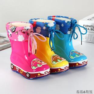 新款儿童雨鞋男童女童雨靴保暖加绒内胆幼儿雨靴卡通防滑雨鞋批发