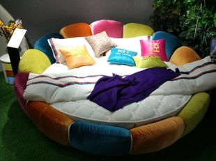 可依瑞斯彩色花瓣造型公主圆床双人床圆形床布艺床个性创意软床