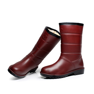 秋冬季时尚新款雨鞋套加厚棉绒女士中筒雨靴保暖防滑耐磨水靴胶鞋