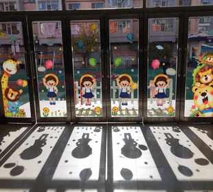 爆款韩国环保幼儿园玻璃贴纸卡通双面门窗贴画防水瓷砖墙贴不变色