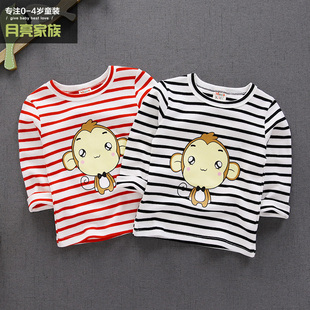 1-2-3岁女宝宝长袖T恤韩版婴儿童条纹上衣春秋装2016男童装打底衫