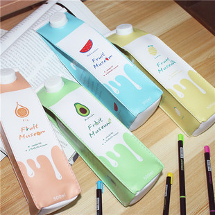 韩国仿真水果牛奶盒笔袋学生女可爱创意皮铅笔盒大容量文具袋包邮